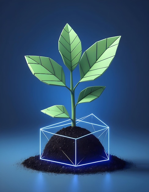 a plant in a cube that has a green plant inside