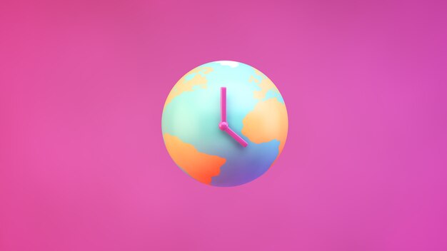 Plant earth with clock hands on a pink background