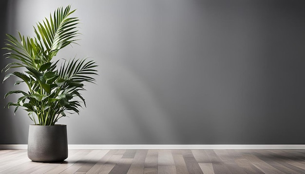 Photo plant in an empty room with gray wall