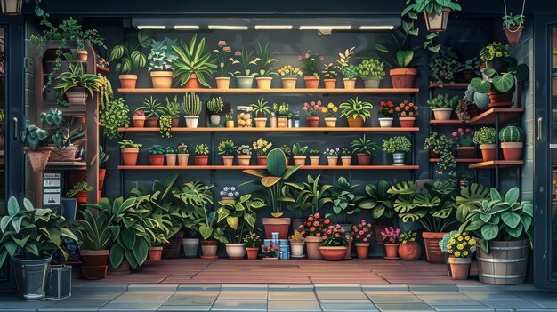 Plant and Gardening Stores Small shops that sell a variety of plants gardening supplies and accessories These stores often provide expert advice and workshops on plant care Cartoon illustrations