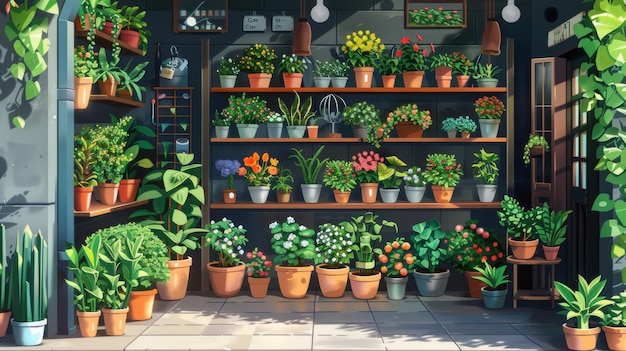 Plant and Gardening Stores Small shops that sell a variety of plants gardening supplies and accessories These stores often provide expert advice and workshops on plant care Cartoon illustrations