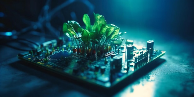 The plant growing on the cpu board and motherboard