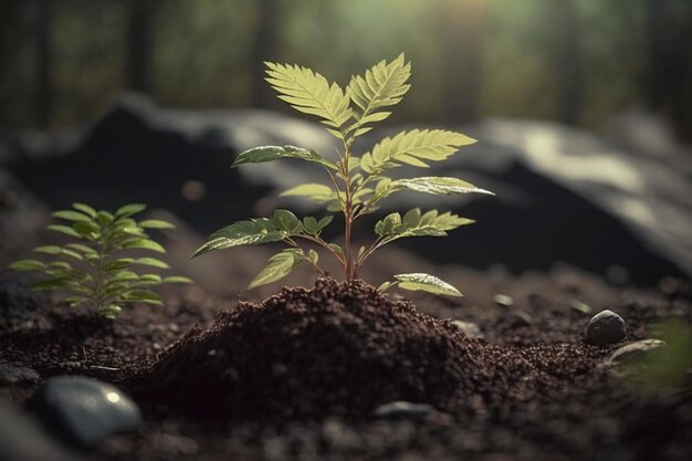 Plant growing in farm ground or forest with sunlight at daytime Plant is growing World earth day