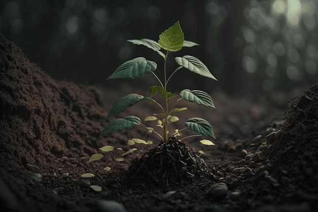 Plant growing in farm ground or forest with sunlight at daytime Plant is growing World earth day