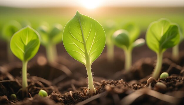 a plant growing in a field with the sun behind it