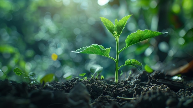 a plant growing in a garden with a blurred background