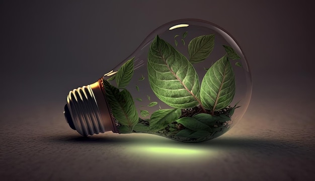 A plant growing inside a lightbulb Renewable energy Climate change Generative ai