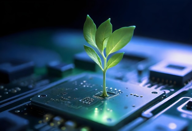 a plant growing out of a circuit board with the word quot on it