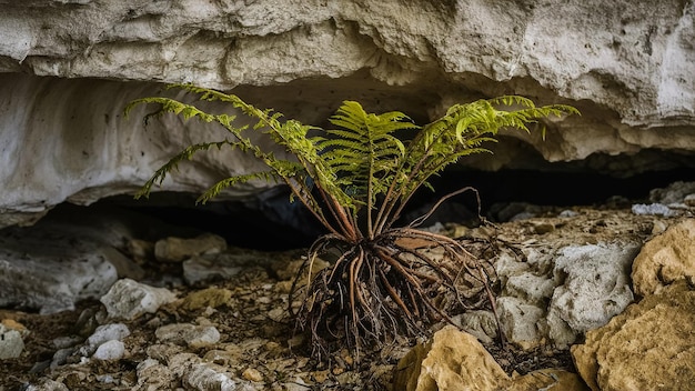 Photo a plant growing out of a rock with a small plant growing out of it