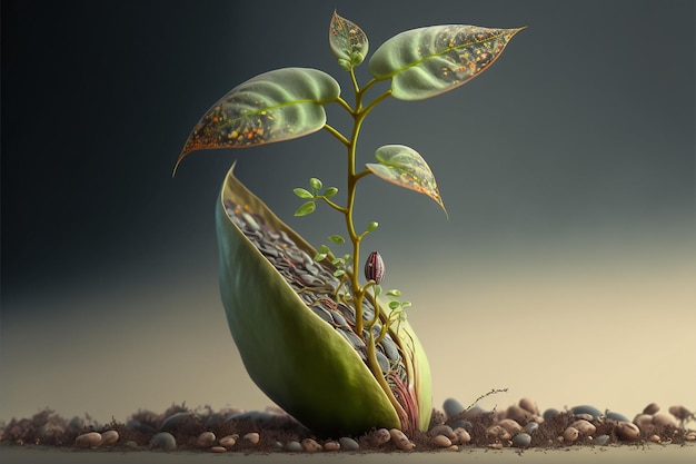 Photo a plant growing out of a watermelon.