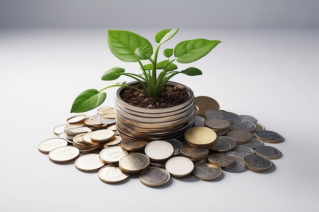 Plant Growing In Savings Coins Generative AI