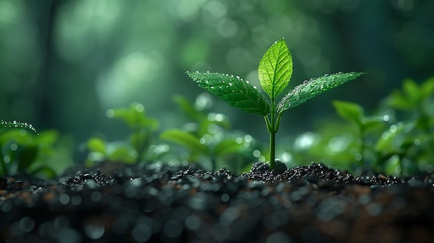 a plant growing in a soil