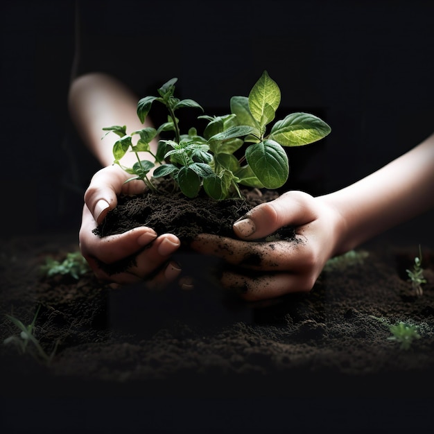 Plant in Hands Ecology concep