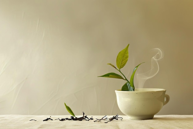 a plant is growing out of a bowl and a plant is sitting in front of a white background