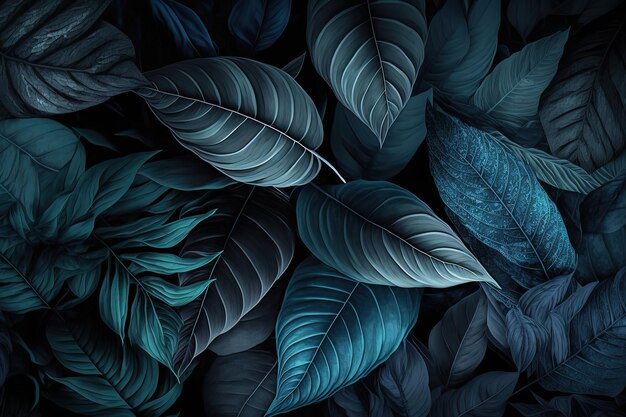 Plant leaves in dark colors textured background Generative AI