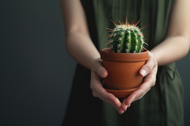 Plant parent holding potted cactus