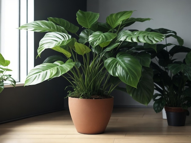 a plant in a pot is sitting on a floor