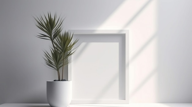 A plant in a pot on a white wall