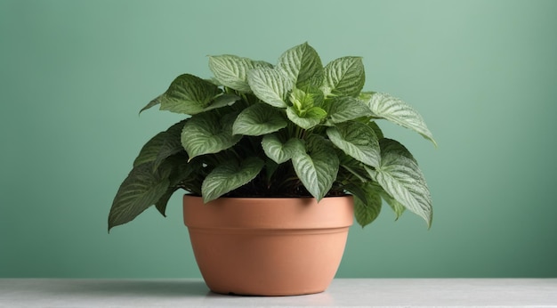 a plant in a pot with a green background