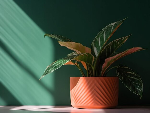 A plant in a pot with a sun beam on it