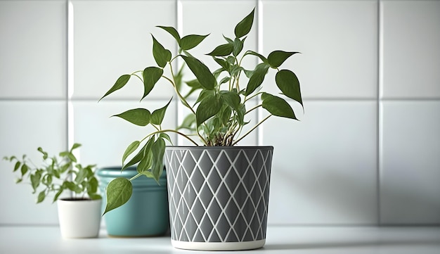 A plant in a pot with a white background