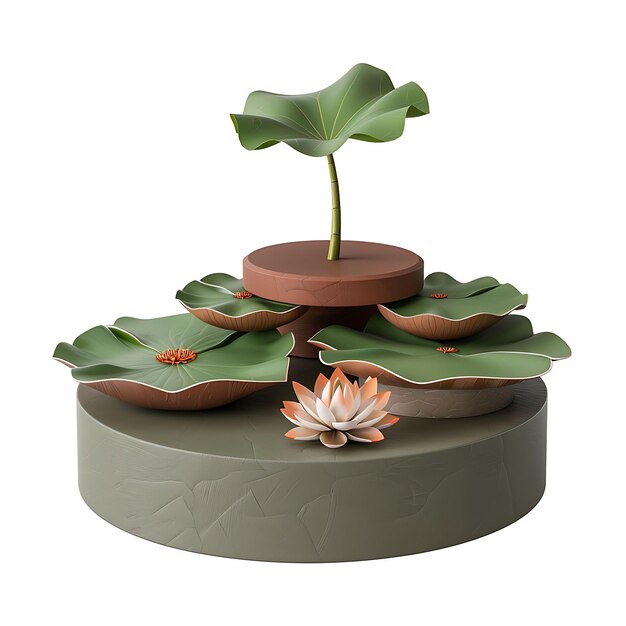 Photo a plant on a round pedestal with a water lily on it