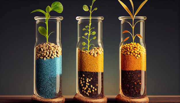 Plant seeds in test tubes for genetics research Laboratory Analysis of Agricultural Commodities