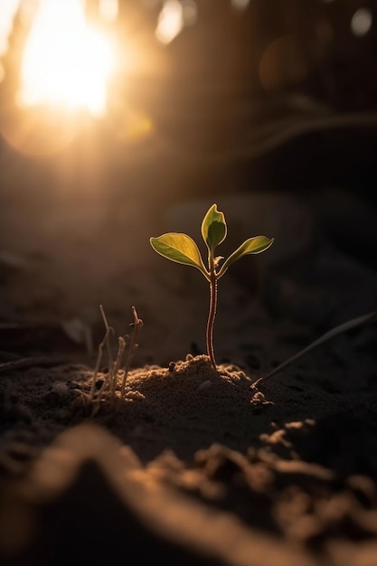 A plant sprouting in the dark