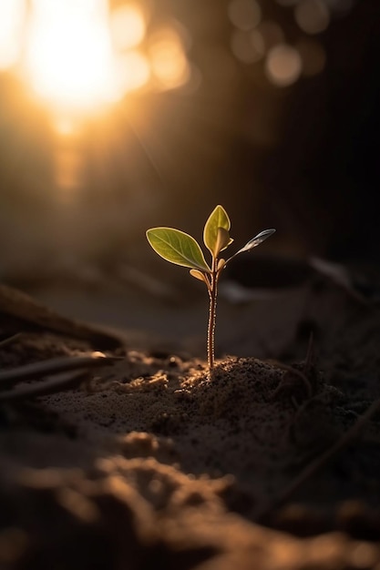 A plant sprouting in the dark