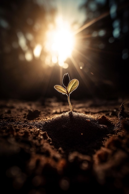 A plant sprouts in the dark