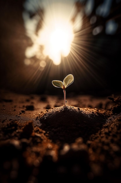 A plant sprouts in the dark