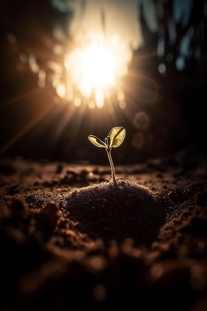 A plant sprouts in the sand