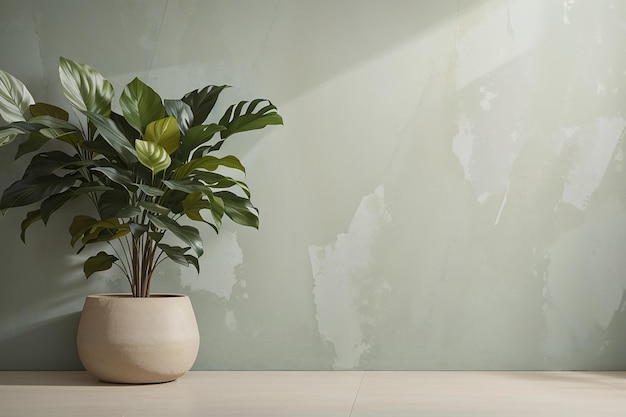 Photo plant and stucco wall background for zoom calls