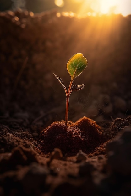 A plant that is growing in the dirt