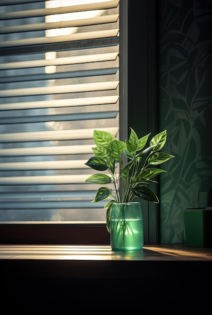 a plant that is sitting on a window sill in the style of emerald