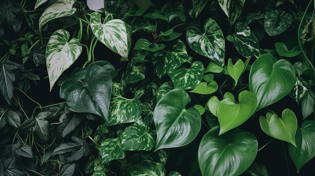 A plant wall with green leaves and a white heart on the bottom.