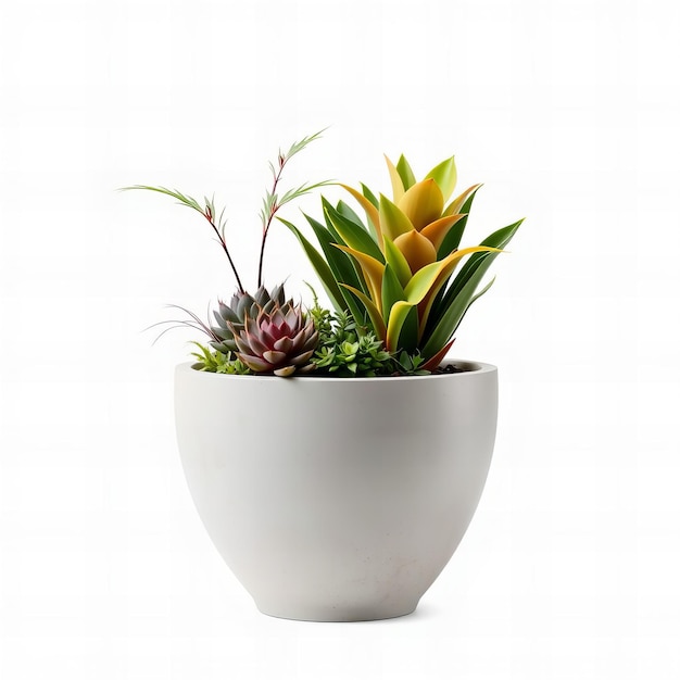 a plant in a white pot with a plant in it