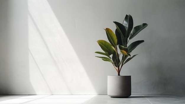 A plant in a white pot with the sun shining on it.