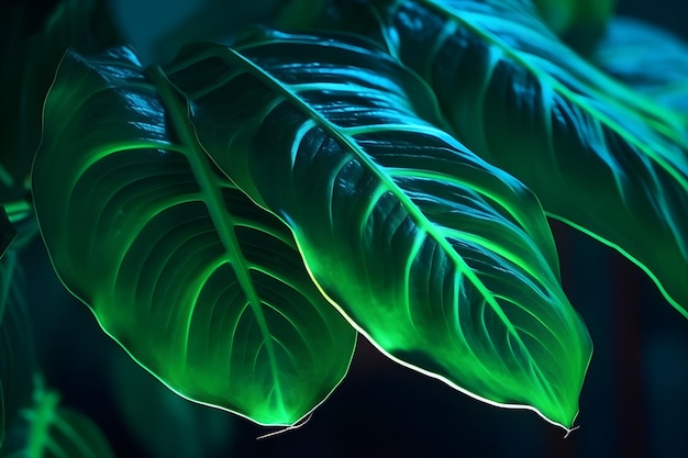 A plant with a blue background and green leaves