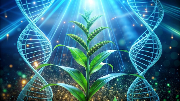 Photo plant with chromosome dna genetic of plant on virtual interface agricultural science concept