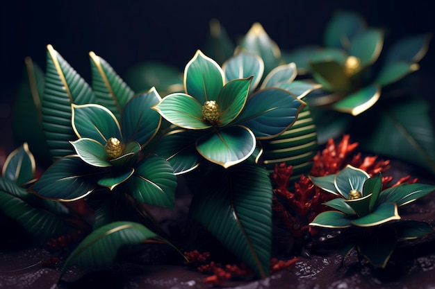 Photo a plant with green leaves and a black background