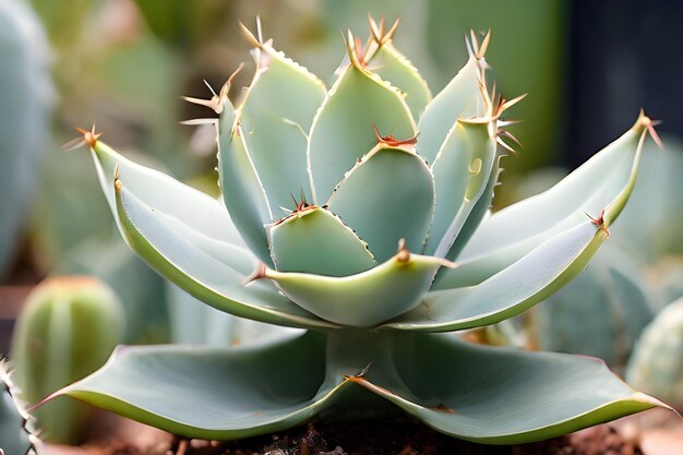 Photo a plant with green leaves and a blue top