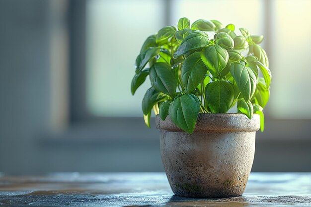 a plant with green leaves in a ceramic pot on a table