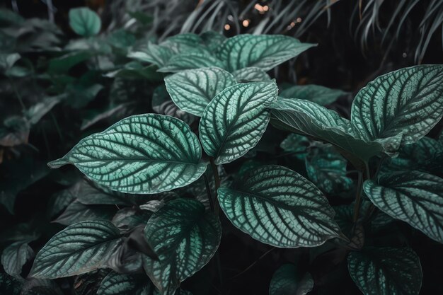 A plant with green leaves and a dark background