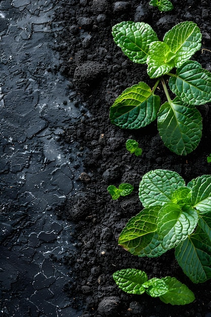 Photo a plant with green leaves in the dark