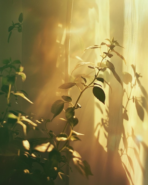 a plant with green leaves in golden hour