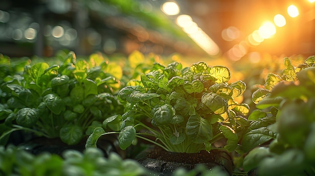 Photo a plant with green leaves and a light in the background