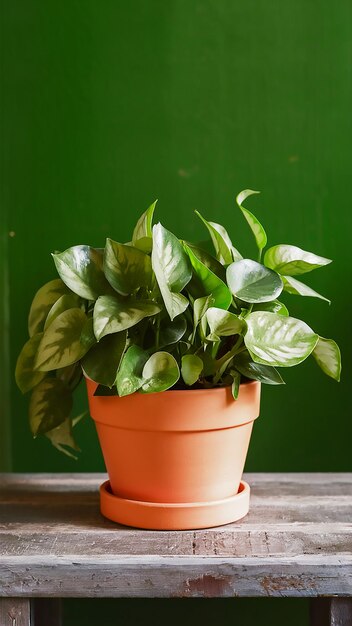 a plant with green leaves in a pot on a table