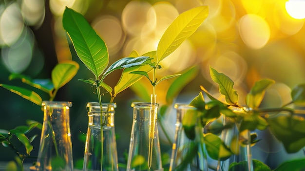 Photo a plant with green leaves in a row of bottles with the words  geranium  on the top