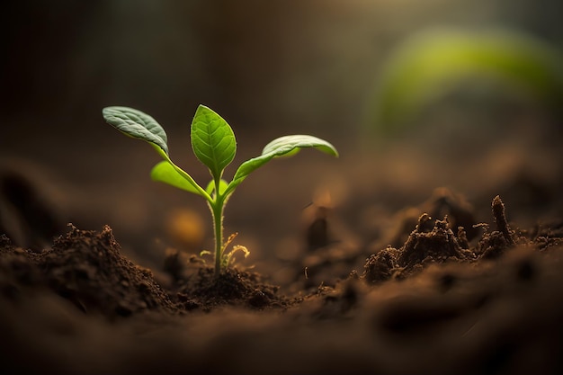 A plant with green leaves sprouting from the ground